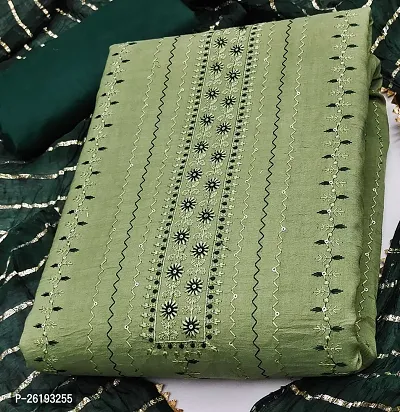 Green Embroidery Work Unstitched Dress Material-thumb2