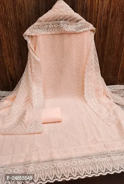 Peach Georgette Embroidery Work Unstitched Dress Material-thumb3