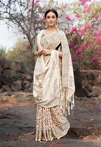 Womens Soft Printed Pashmina Silk Saree With Matching Shawl and Matching Blouse Piece-thumb1
