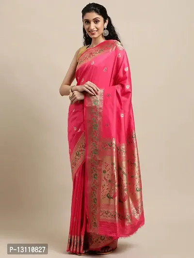 Women's Pure Paithani Silk Saree WithUnstitched Blouse Piece
