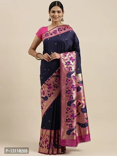 Women Pure Paithani Silk Saree With Blouse Unstoitched Blouse Piece