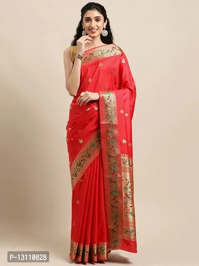 Women's Pure Paithani Silk Saree WithUnstitched Blouse Piece
