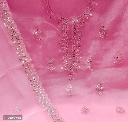 Pink Organza Unstitched Dress Material-thumb4