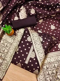 Womens Designer Banarasi ZariWoven Unstitched Suit Material-thumb1