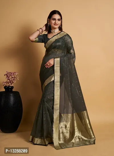 Women's Organza Silk Saree with Unstitched Blouse Piece-thumb0