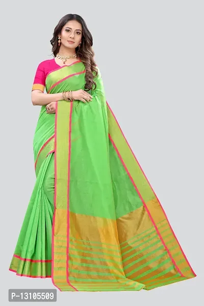 Women Plain Cotton Silk Saree With Unstitched Blouse Piece-thumb0