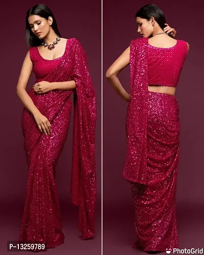 Women's Georgette Sequance Work Saree With Blouse Piece