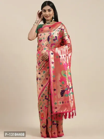 Women Pure Paithani Silk Saree With Blouse Piece