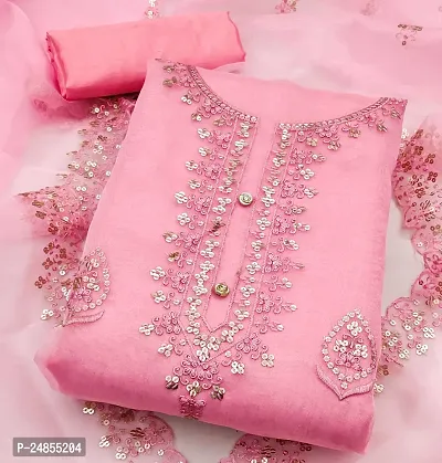 Pink Organza Unstitched Dress Material-thumb2