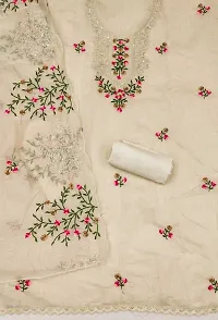 Cream Embroidered Unstitched Dress Material-thumb3