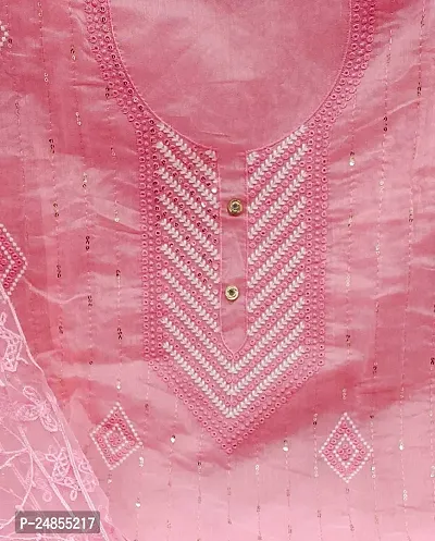 Pink Modal Embroidery Work Unstitched Dress Material-thumb3