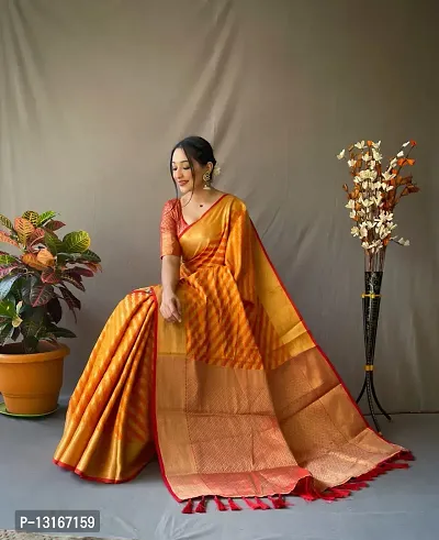Womens Banarasi Silk Blend Saree With Blouse Piece