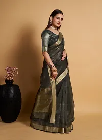 Women's Organza Silk Saree with Unstitched Blouse Piece-thumb2