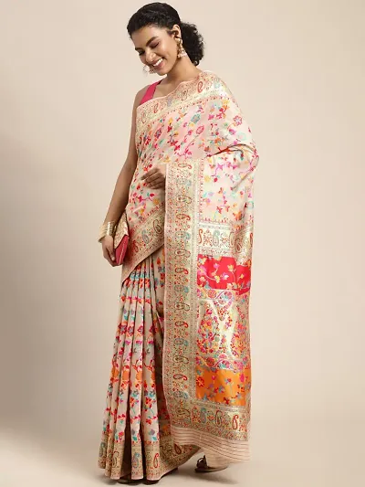 Kashmiri Woven Design Silk Blend Sarees with Blouse piece