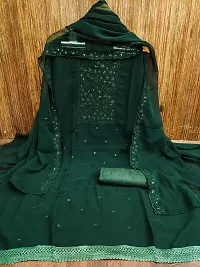 Green Georgette Embroidery Work  Unstitched Dress Material-thumb3