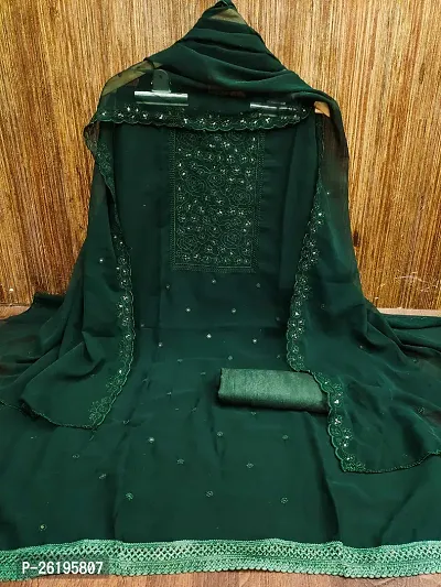 Green Georgette Embroidery Work  Unstitched Dress Material-thumb4