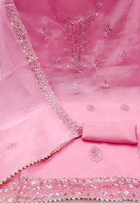 Pink Organza Unstitched Dress Material-thumb2