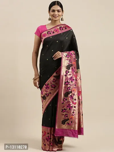 Women Pure Paithani Silk Saree With Blouse Unstoitched Blouse Piece