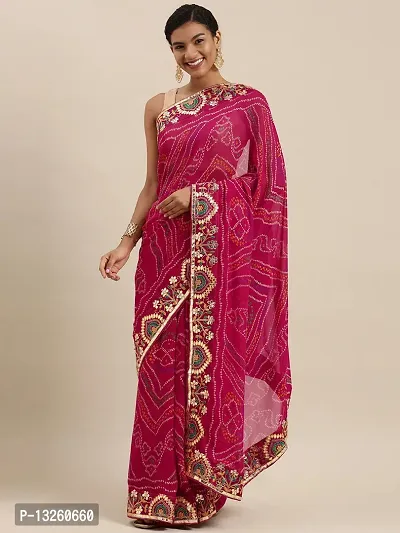 Womens Georgette Bandhani Saree With Gota Patti Work With Blouse Piece