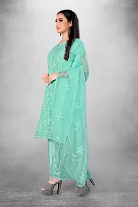 Women's Organza Silk Embroidery Work Salwar Suit Dress Material-thumb3