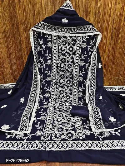 Navy Blue Georgette Emboridery Work Unstitched Dress Material-thumb4