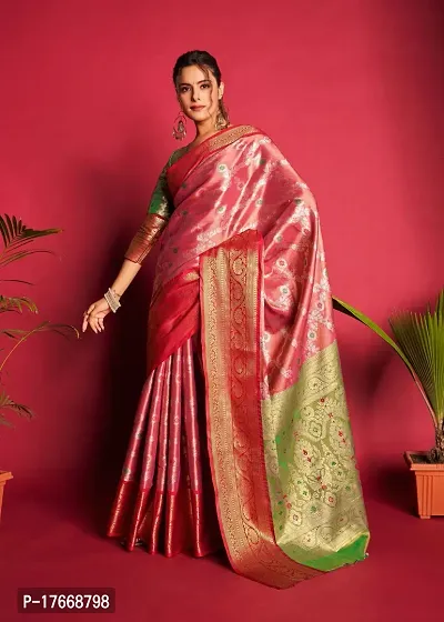 Soft Kanjivaram silk saree with broad contrast border and all over meena and zari woven-thumb0