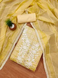 Yellow Chanderi Embroidery Work Unstitched Dress Material-thumb1