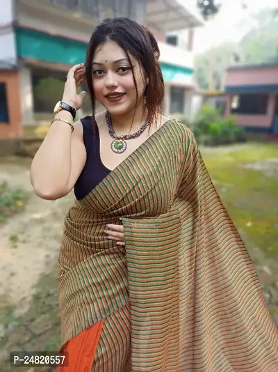 Classic Cotton Striped Saree with Blouse piece