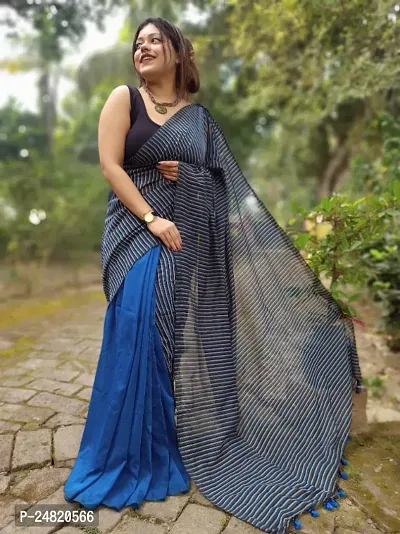 Classic Cotton Striped Saree with Blouse piece