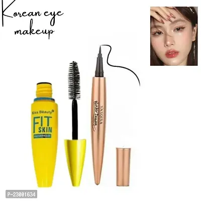 Korean Fit Skin Mascara Keeps Lashes Smooth Pack Of 1 Korean 24H Black Color Professional Eyeliner Dark Waterproof Pack Of 1