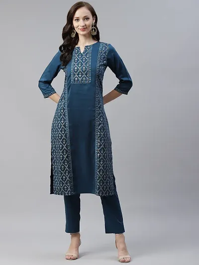 Trendy Printed Rayon Kurta And Bottom Set