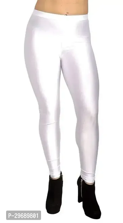 Stylish Shiny White Nylon Solid Leggings For Women-thumb0