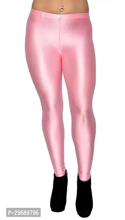 Stylish Shiny Pink Nylon Solid Leggings For Women