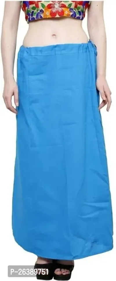 Reliable Blue Cotton Solid Semi-Stitched Patticoats For Women-thumb0