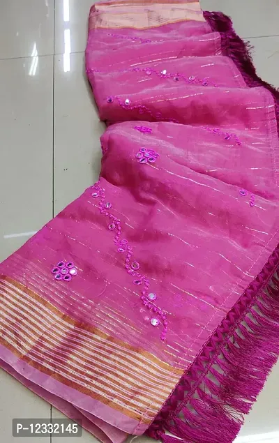 Beautiful Mulmul Cotton Mirror Work Saree With Blouse Piece For Women-thumb0