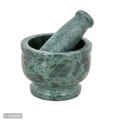 Chitrakshi Green Marble Imam Dasta/Mortar and Pestle Set/Ohkli Musal/Kharal/Idi Kallu/Khal Musal/Khalbatta/Spice Grinder-4 Inches-thumb0