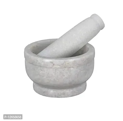 Chitrakshi Marble Imam Dasta, Mortar and Pestle Set, Ohkli Musal, Kharal, Idi Kallu, Khal Musal, Khalbatta, Spice Grinder, White -3 Inches white