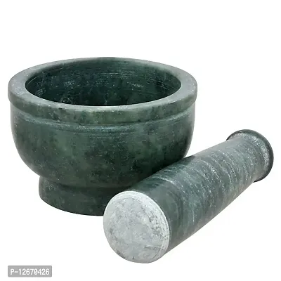 Chitrakshi Collections Hygenic Green Mable Mortar  Pestle,Ayurvedic Medicine Crusher,Spice Mixer, Okhli  Musal,Kharal for Kitchen 4 inch Marble Masher