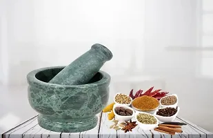 Chitrakshi Collections Hygenic Green Mable Mortar  Pestle,Ayurvedic Medicine Crusher,Spice Mixer, Okhli  Musal,Kharal for Kitchen 4 inch Marble Masher-thumb1