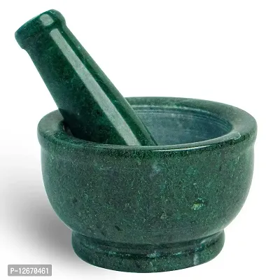 Marble Mortar and Pestle Green 3.3 Inch | Imam Dasta, Kharal, Kundi, Okhli | Handicraft Bazaar