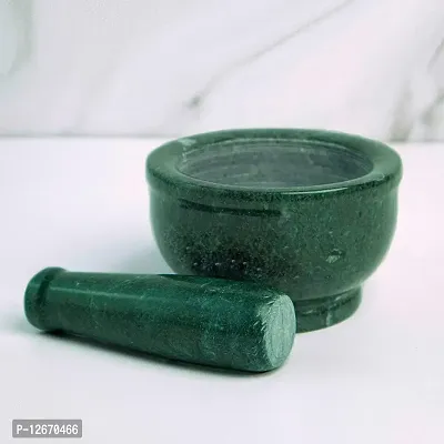 CREATION Mortar and Pestle Set, kharad, Masher Spice Mixer/Okhli and musle/Kharal for Kitchen, Green Color Marble Masher , Imam dasta Set for Mixing an Grinding Stoneware Masher Marble Masher  (Pack o