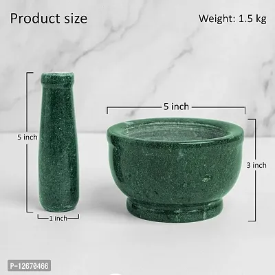 CREATION Mortar and Pestle Set, kharad, Masher Spice Mixer/Okhli and musle/Kharal for Kitchen, Green Color Marble Masher , Imam dasta Set for Mixing an Grinding Stoneware Masher Marble Masher  (Pack o-thumb2