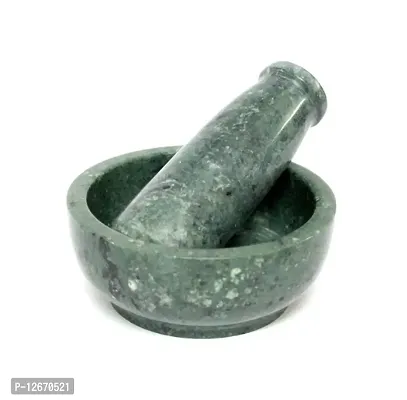 Green Mortar and Pestle Set as Natural Stone Spice, Medicine Grinder Masher - Kharad, Khallad, Okhli And Musal