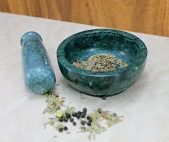 Green Mortar and Pestle Set as Natural Stone Spice, Medicine Grinder Masher - Kharad, Khallad, Okhli And Musal-thumb1