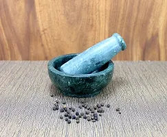 Craft Mortar Pestle Set, Kharal, Okhli, Mortar and Pestle Set - 10 cm Diameter (with Highted Base) - Made of Green Marble from Banks of Holy Narmada River - Spice Grinder Masher Marble Masher  (Pack o-thumb1