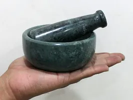 Craft Mortar Pestle Set, Kharal, Okhli, Mortar and Pestle Set - 10 cm Diameter (with Highted Base) - Made of Green Marble from Banks of Holy Narmada River - Spice Grinder Masher Marble Masher  (Pack o-thumb2