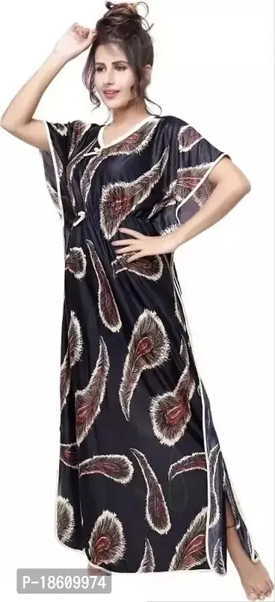 Stylish Satin Black Printed Night Suits For Women-thumb0