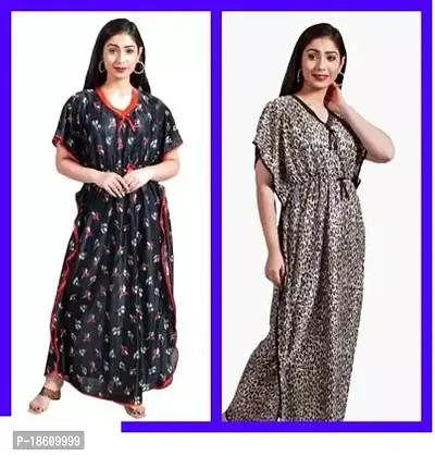 Stylish Satin Multicoloured Printed Night Suits For Women Pack Of  2