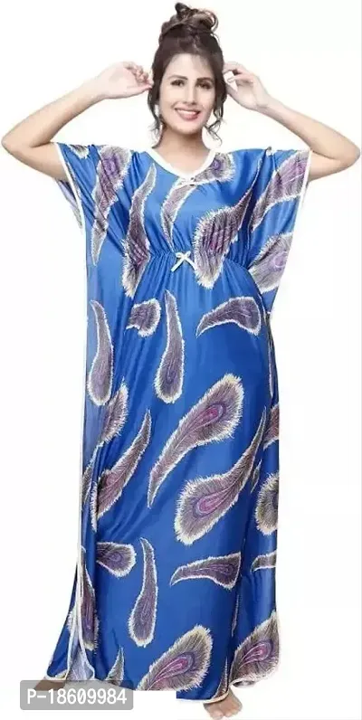 Stylish Satin Blue Printed Night Suits For Women