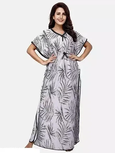 LOODY'S Printed Double Layered Comfortable Satin Maxi Kaftan Night Gown |Nighty |Night Dress for Women , Girls (Free Size)